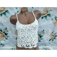 90S Vintage Women's White Lace Cropped Tank Top With Eyelets. Size Xs-S | Etsy (US)