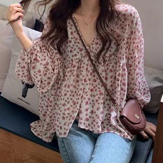 Long-Sleeve Floral Print Blouse | YesStyle Global