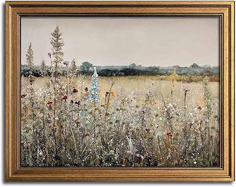 Gold Framed Vintage Wall Art Classical French Landscape Wildflowers Botanical Painting Canvas Pri... | Amazon (US)