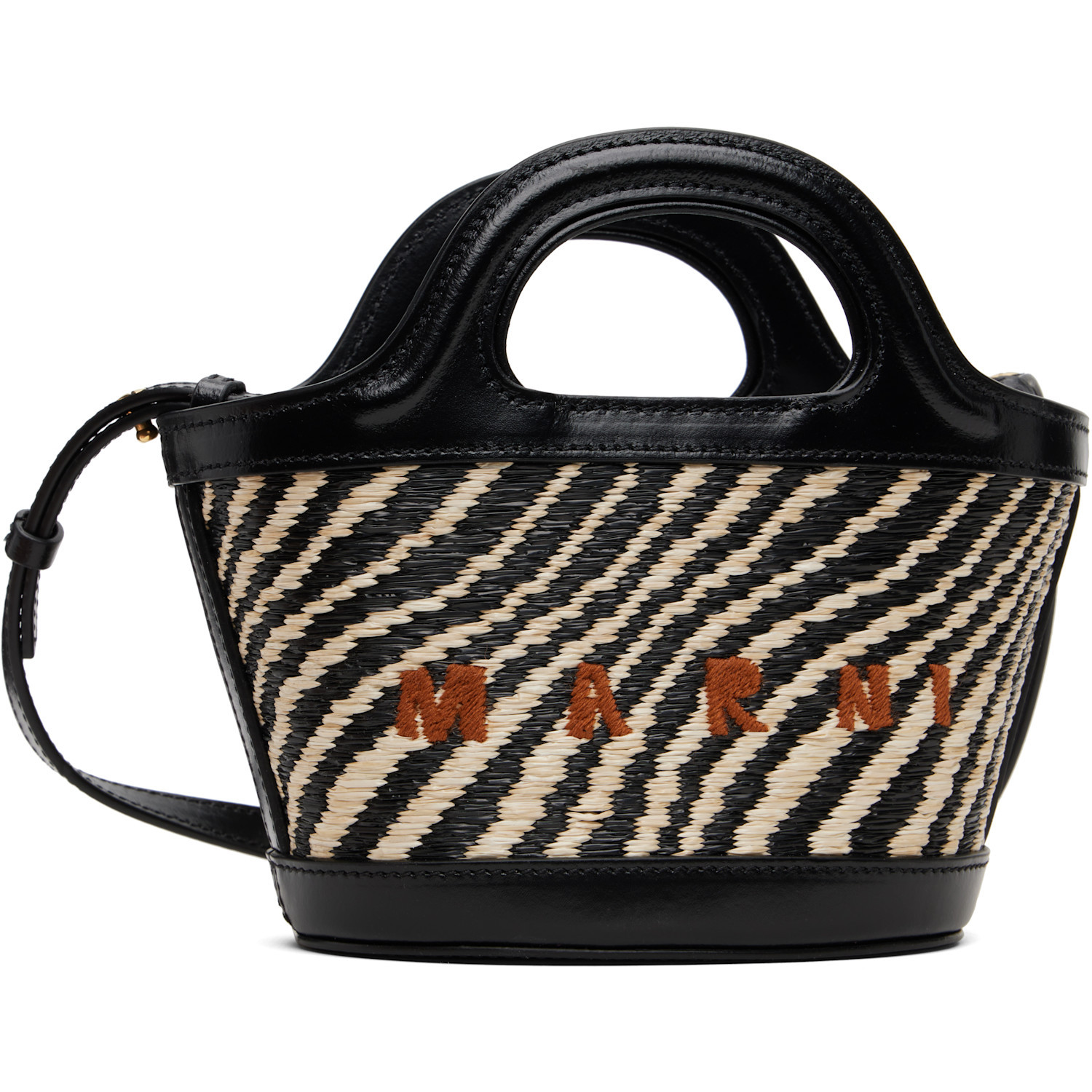 Marni Black & White Wavy Raffia-Effect Tropicalia Micro Tote | SSENSE