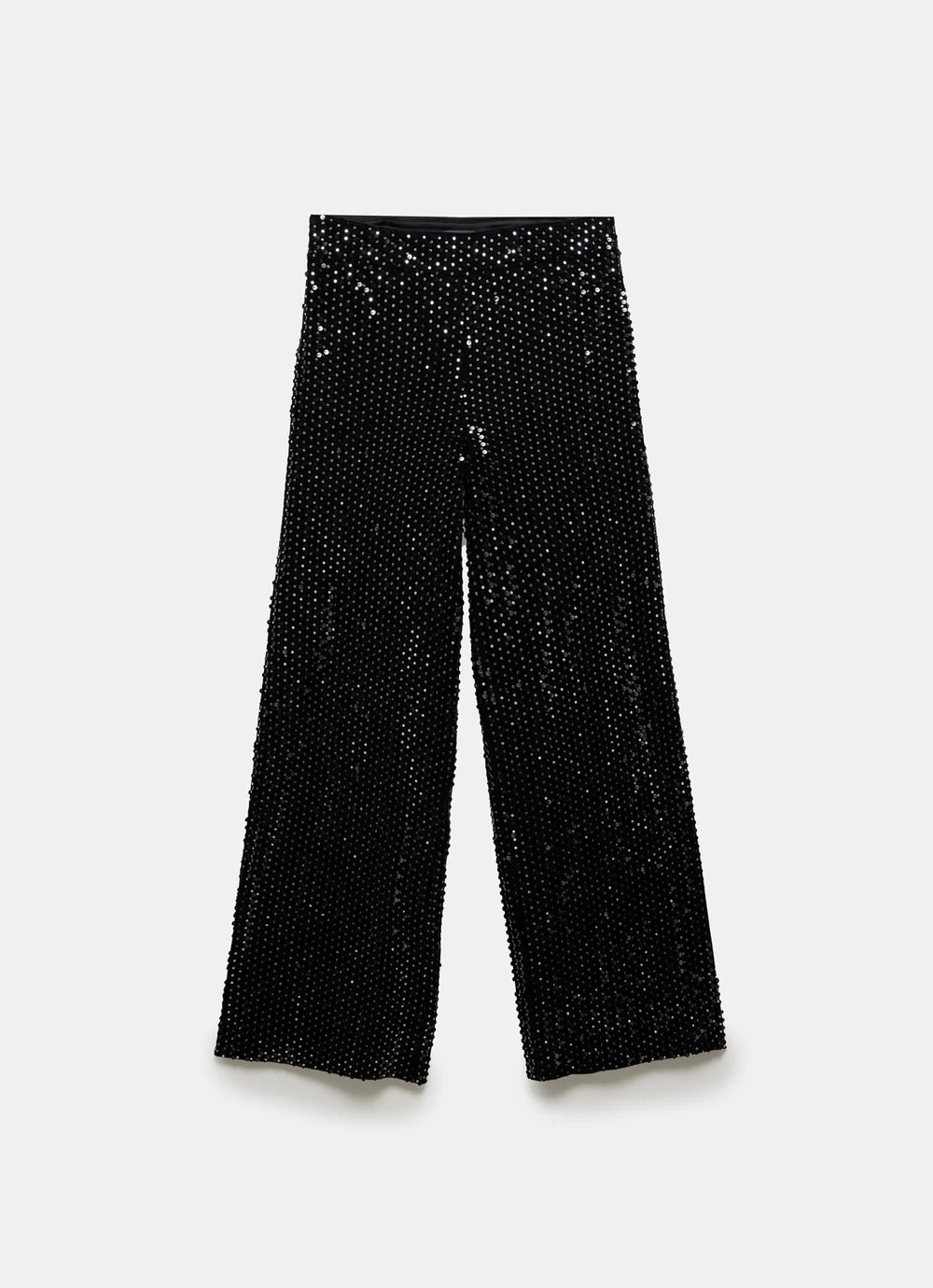 Black Sequin Velvet Wide Trousers | Mint Velvet