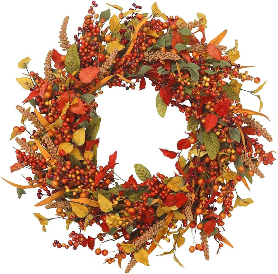 Autumn Wreath for Front Door,Artificial Fall Wreaths with Berries and Maple Leave,Halloween Ratta... | Amazon (UK)