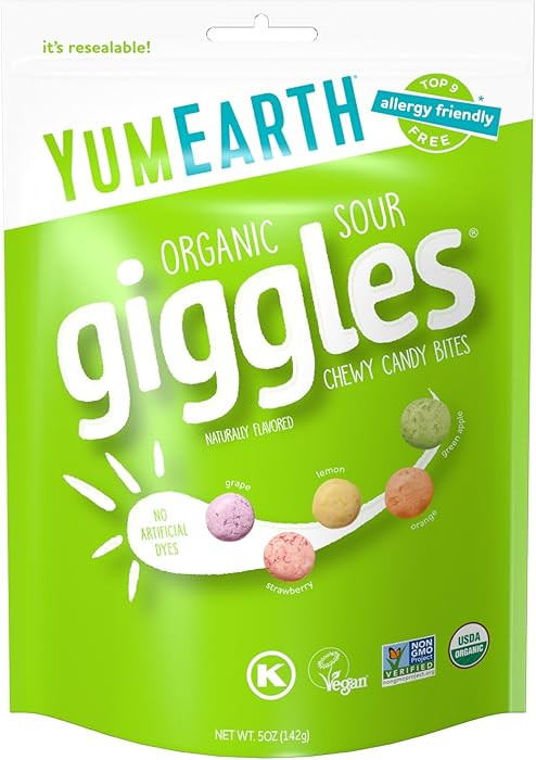 YumEarth Organic Sour Giggles Chewy Candy - Allergy Friendly (Top 9 Free), No Artificial Dyes or ... | Amazon (US)
