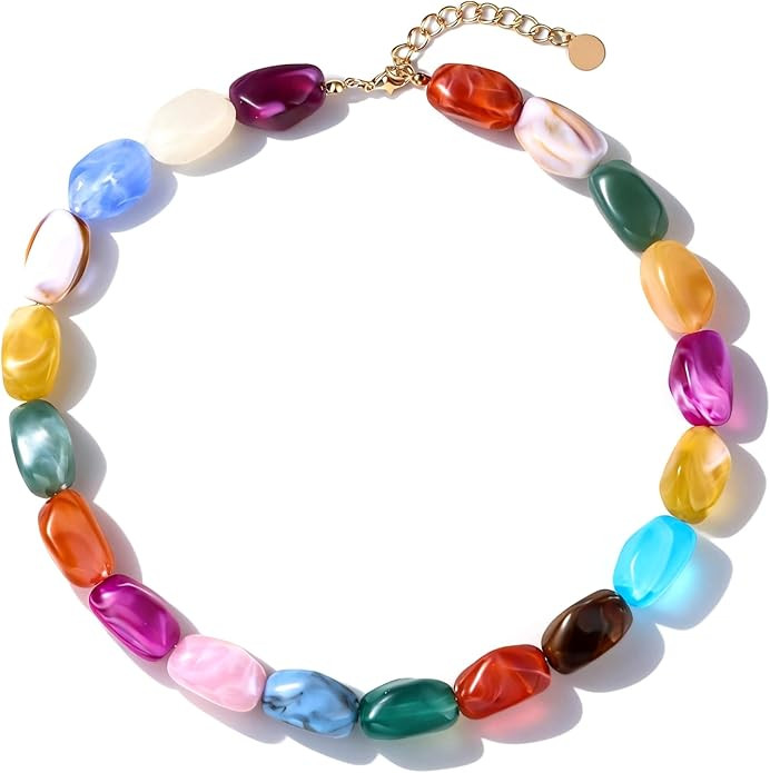 Colorful Beaded Necklace for Women Unique Resin Beads Choker Necklaces Boho Statement Chunky Neck... | Amazon (US)