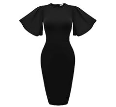 Memoriesea Women's Basic Bodycon Ruffle Flared Short Sleeve Pencil Midi Dress | Amazon (US)