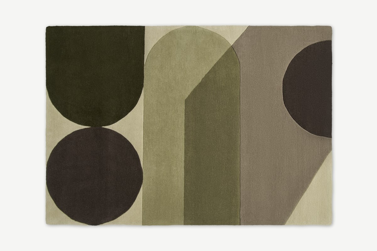 HomeHome DecorRugsZayyan Geometric Hand-Tufted Wool Rug, Large 160 x 230cm, Green & Grey | Made.com UK