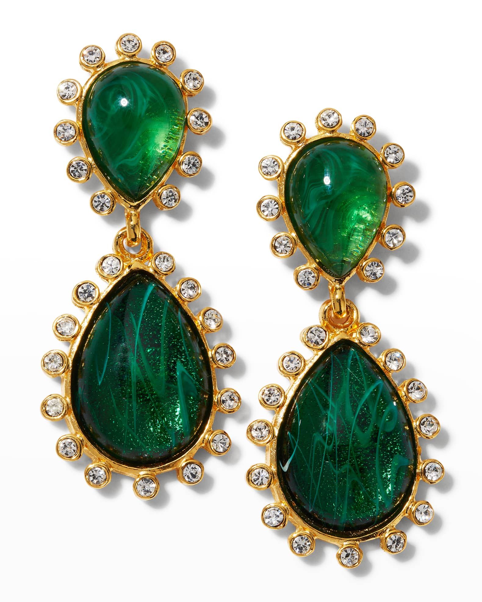 Gold and Crystal Flawed Emerald Teardrop Drop Post Earrings | Neiman Marcus