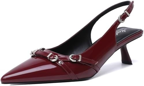 Mostrin Kitten Heels for Women Pointed Toe Pumps Patent Leather Low Heel Slingback Heels with Buc... | Amazon (US)