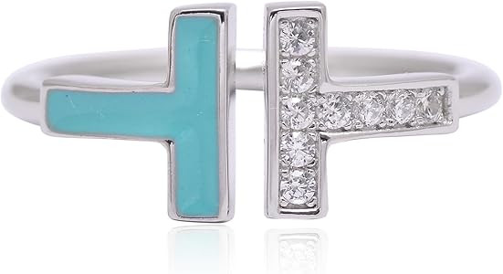 18K Gold Plated Enamel Open Statement Ring for Women 925 Sterling Silver Turquoise Cubic Zirconia... | Amazon (US)