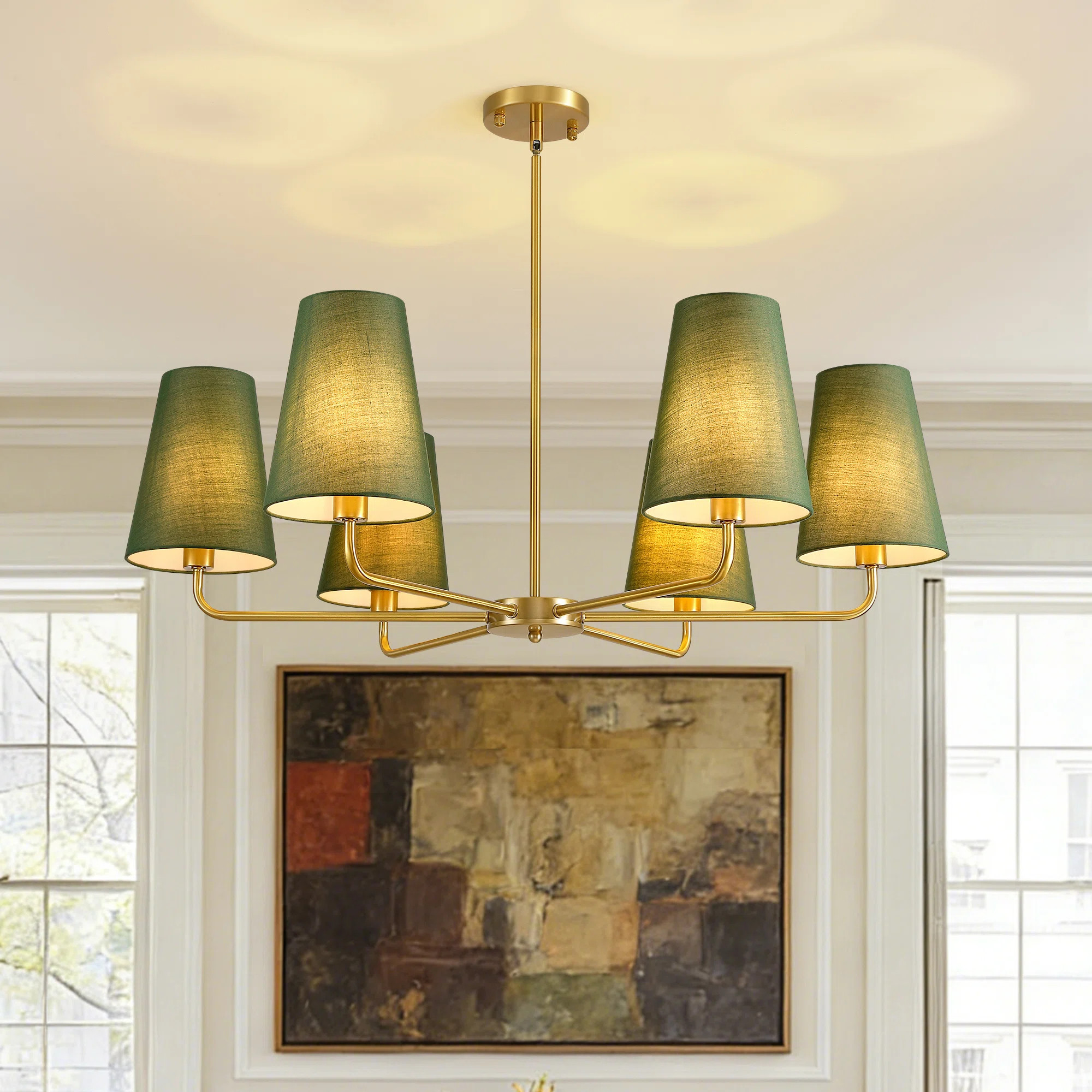 6-Light Dimmable Classic / Traditional Chandelier With Tapered Green Linen Fabric Shades | Wayfair North America