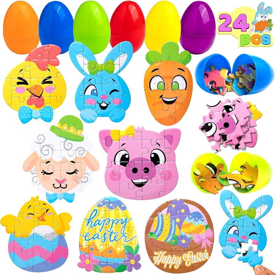 JOYIN 24 PCS Easter Egg Jigsaw Puzzles Easter Eggs with Toys Inside for Easter Theme Party Favor,... | Amazon (US)