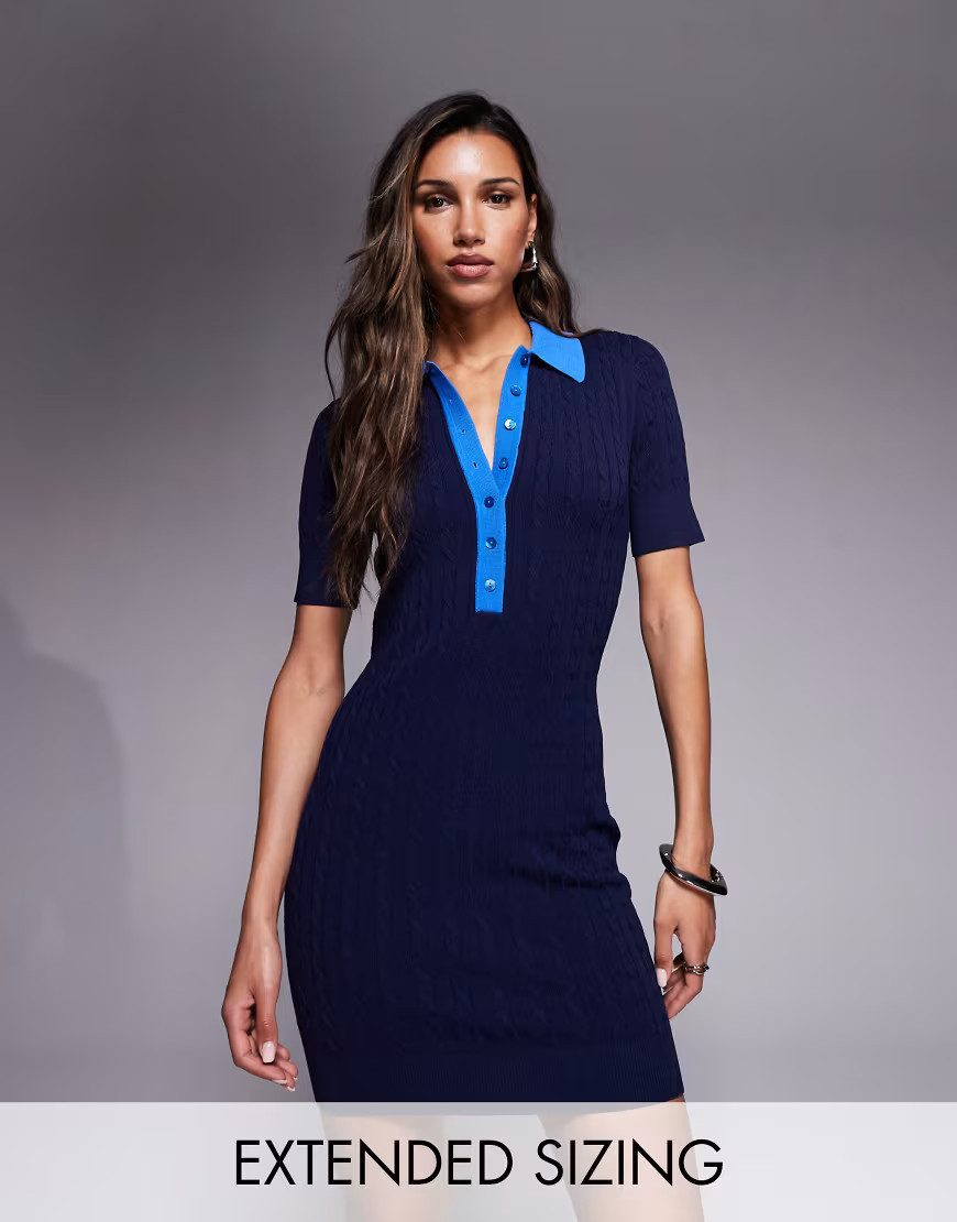 Good American cable knit mini dress in midnight-Navy | ASOS (Global)