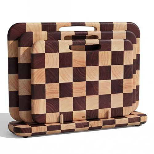 SMIRLY Cutting Board Set - 3 Piece Rubberwood Cutting Boards with Stand | Amazon (US)