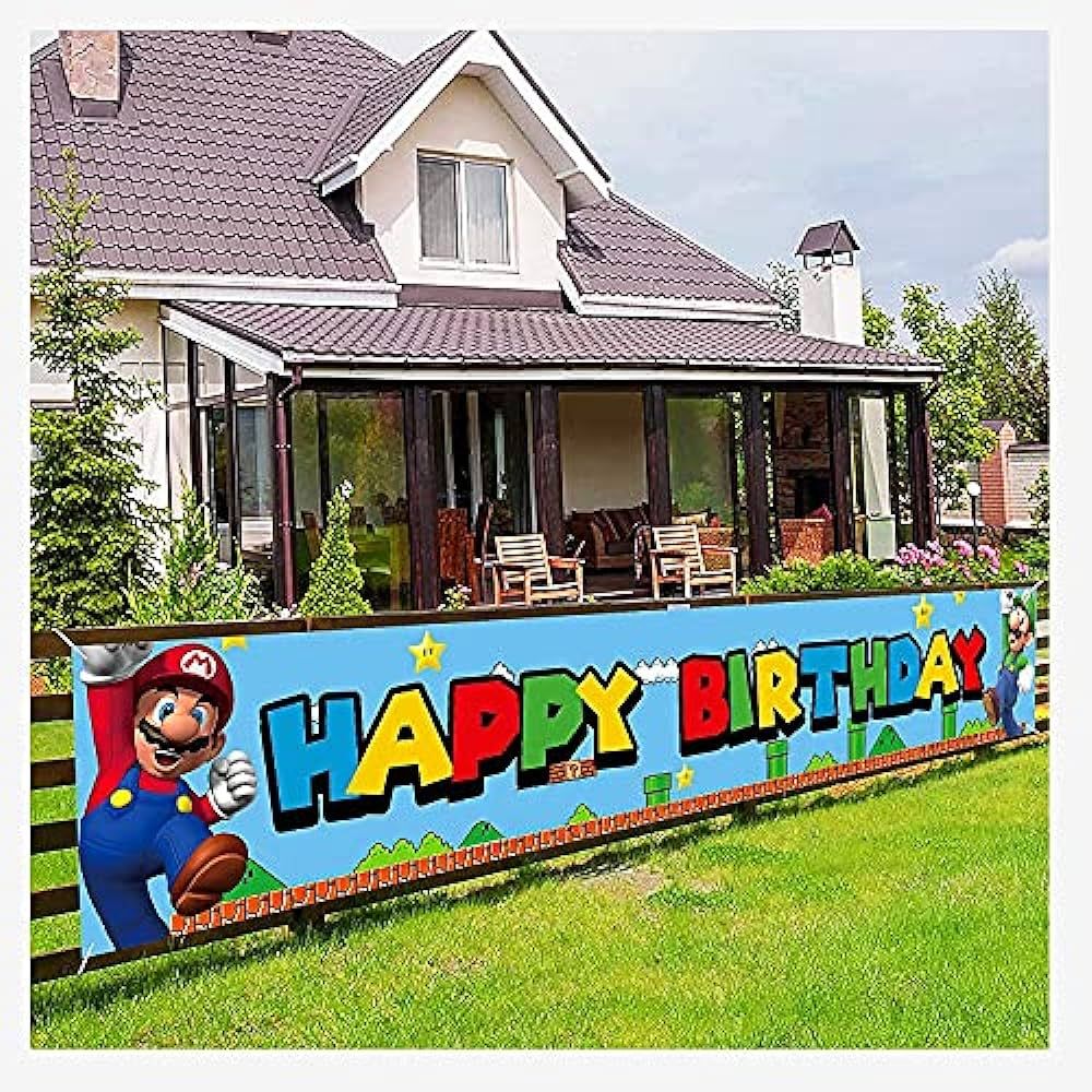Birthday Party Banner for Super Mario , Video Game Theme Party Decoration | Amazon (US)