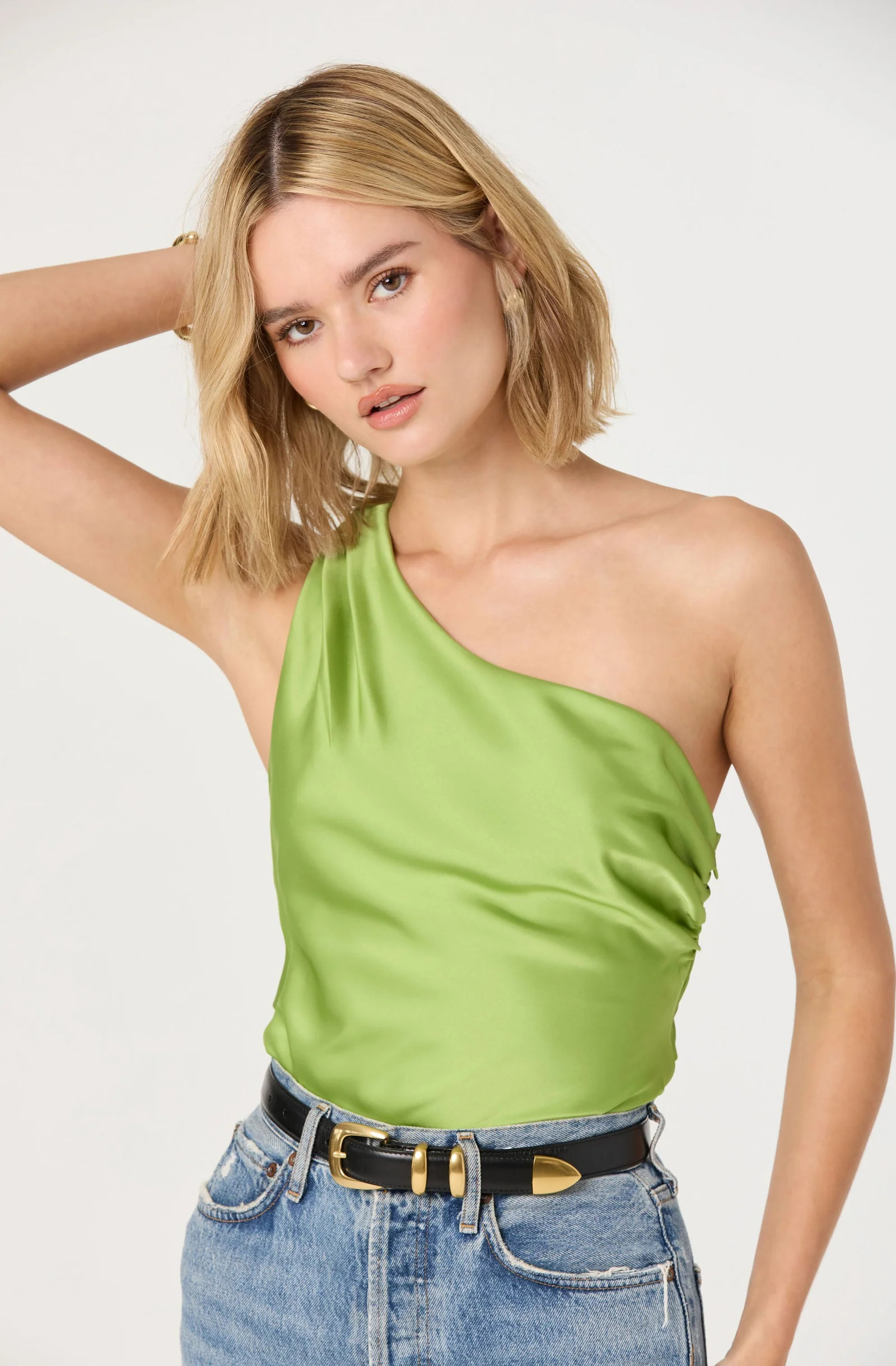 Francis Satin One Shoulder Top - Green / XS | ASTR The Label (US)