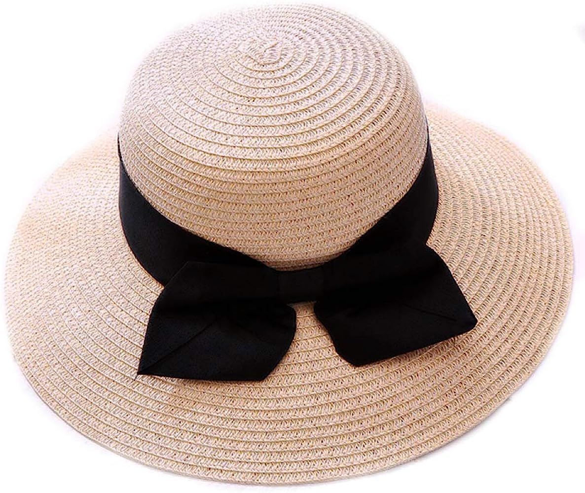 Wide Brim Straw Hat With Small Black Bow | Amazon (US)