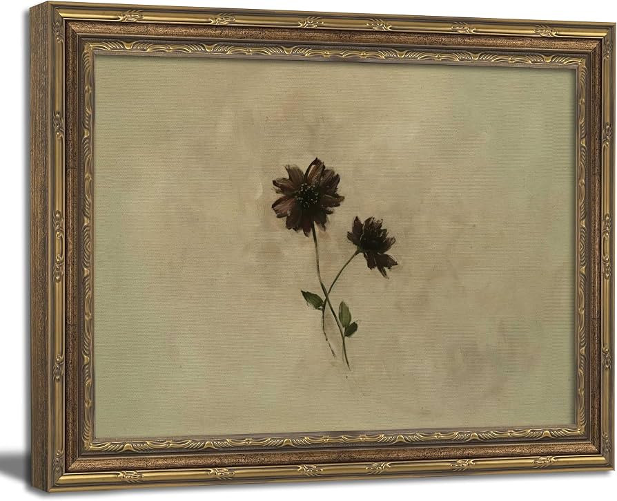 Vintage Gold Framed Wall Art, Moody Vintage Floral Wall Art Decor - Antique Dark Botanical Flower... | Amazon (US)