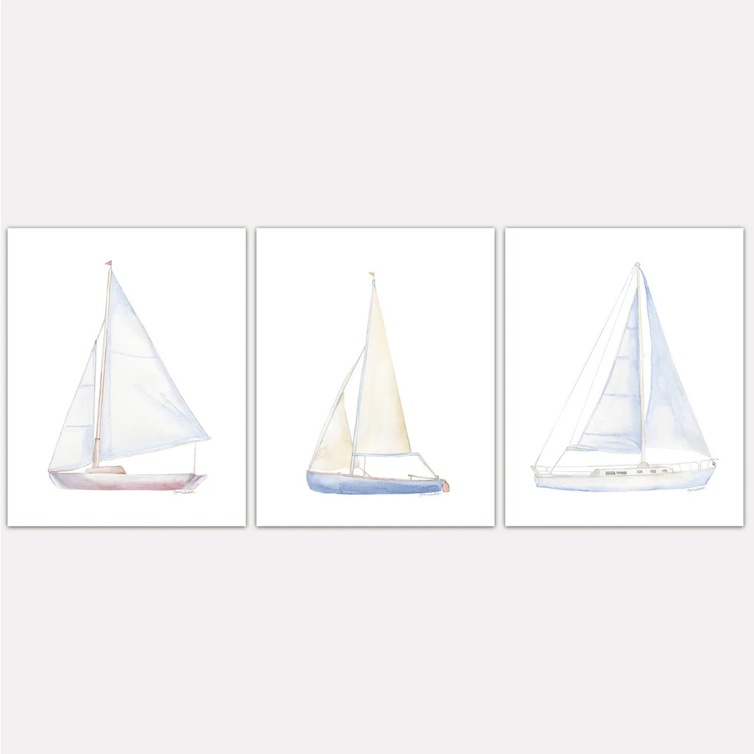 Sailboats Watercolor Art Print Set of 3 Nautical Theme Wall Art Large Poster Art Prints Unframed ... | Etsy (US)