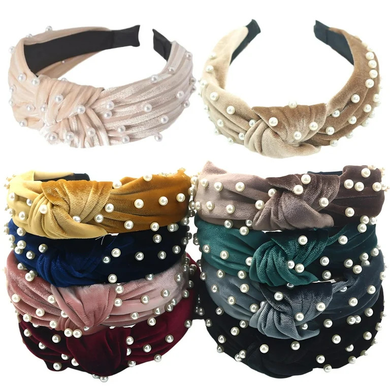 10PCS Velvet Pearl Headbands, Elegant Headwear for Women, 10 Colors Fashionable Knotted Hair Acce... | Walmart (US)