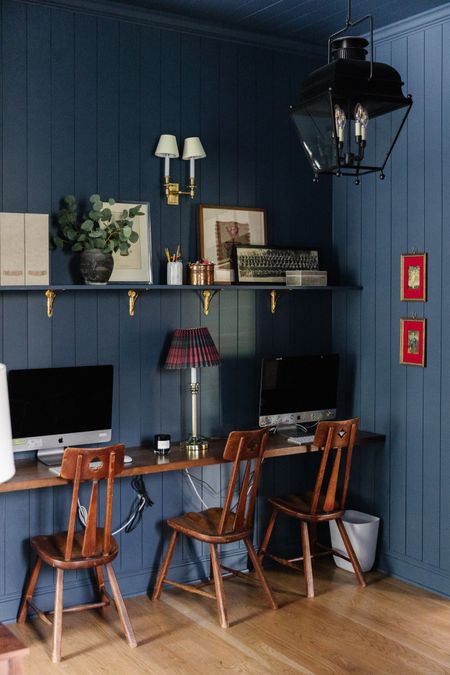 Moody Modern Traditional Bonus Room - Computer Nook 🖤

Lantern pendant, double sconce, brass shelf bracket, magazine file folder

#LTKhome #LTKSeasonal