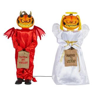 3 ft. Animated LED Interactive Devil Pumpkin Twins | The Home Depot
