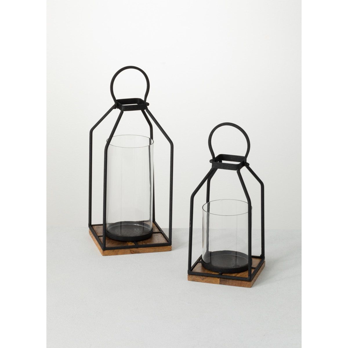 Sullivans Set Of 2 Lantern Iron & Glass Candle Holders 12.75"H & 13.5"H Black | Target