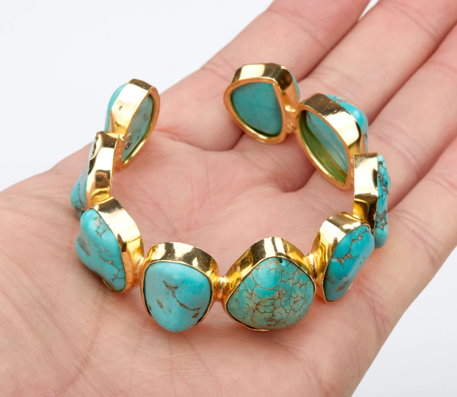 Large Turquoise Stone Chain Cuff,bezeled Turquoise Cuff,december Birth Cuff Bracelet - Etsy | Etsy (US)