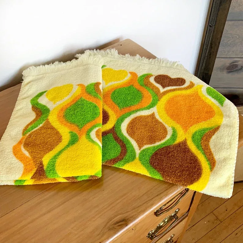 Gingerbread Man Cannon Dish Towels Yellow Fringed Reversible 100