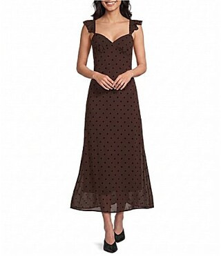 Blu Pepper Flocked Polka Dot Flock Sweetheart Neck Midi Dress -  M | Dillard's