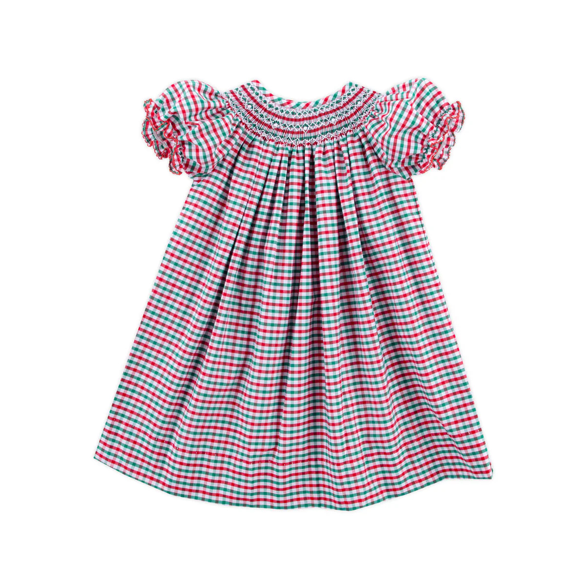Christmas Card Gingham Smocked Bishop Dress | Classic Whimsy