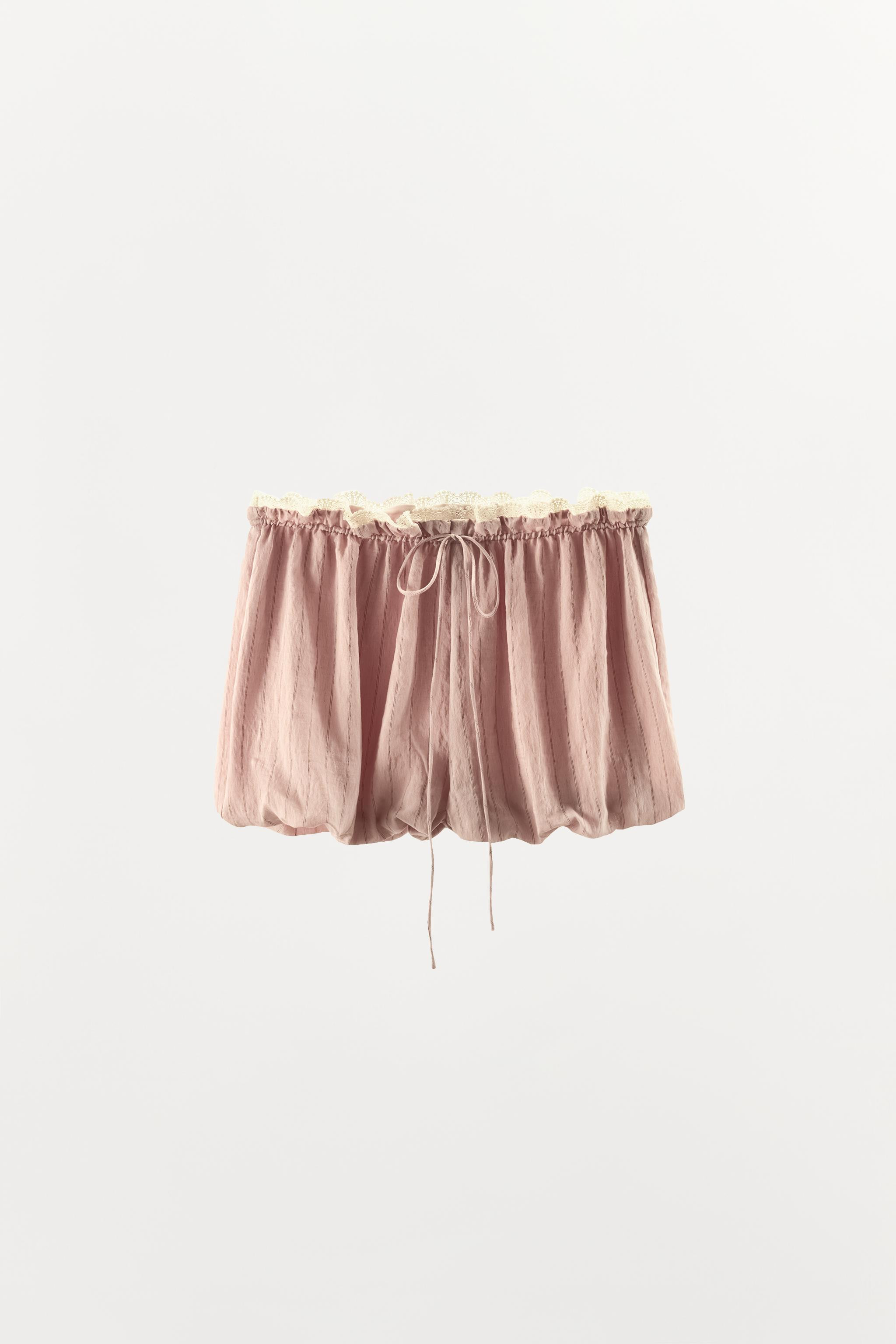 STRIPED LACE BALLOON SHORTS | Zara UK