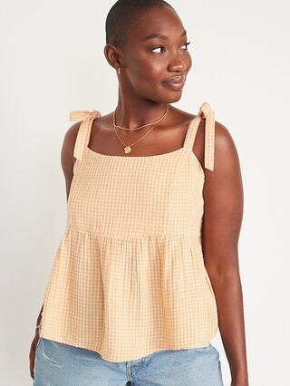 Tie-Shoulder Smocked Gingham Cami Babydoll Swing Blouse for Women | Old Navy (US)