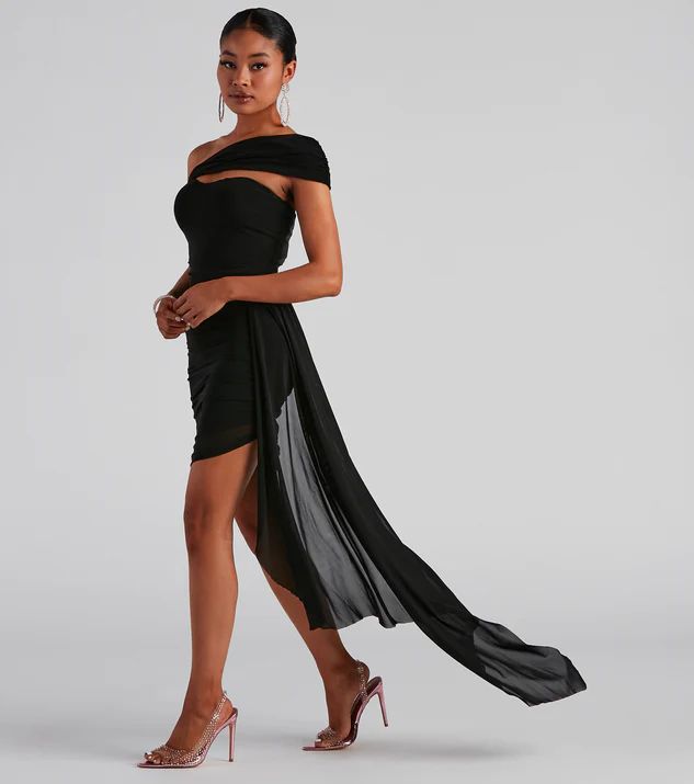 Mylah Formal One-Shoulder Cascade Short Dress | Windsor Stores