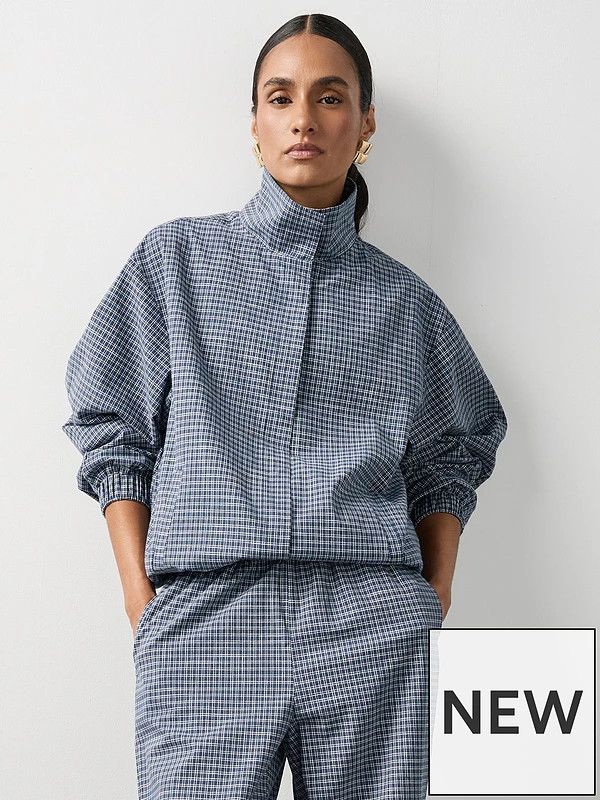 Michelle Keegan Check Funnel Neck Jacket - Navy | Very (UK)