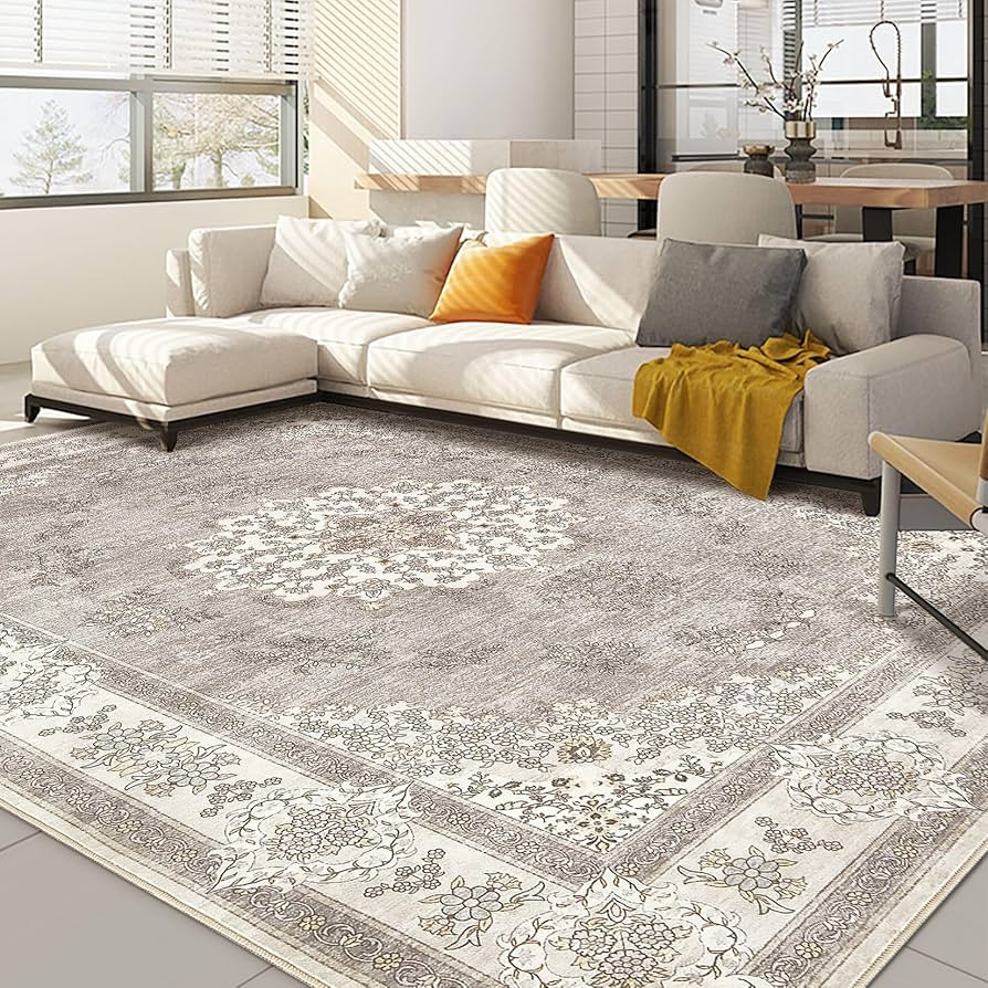 8x10 Area Rugs Living Room: Washable Boho Large Neutral Rug Soft Farmhouse Indoor Floor Non Slip ... | Amazon (US)