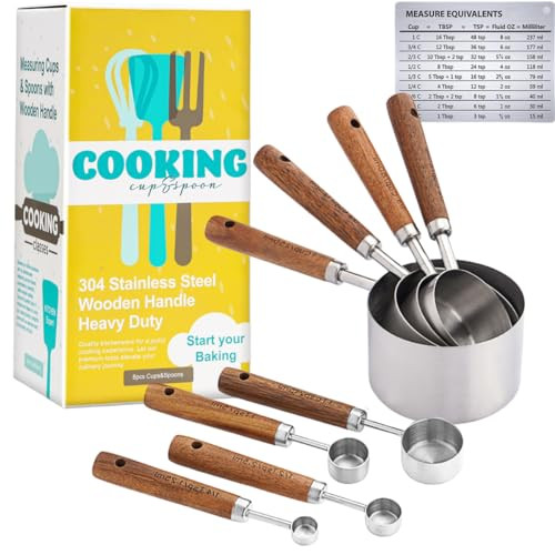 Keepatyart Measuring Cups and Spoons Set with Wooden Handle, 8 Pieces Stainless Steel Measuring Spoon and Cup with US Measurements for Baking and Cooking Sliver | Amazon (US)