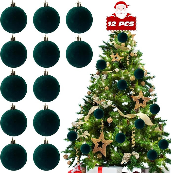 12 PCS Green Velvet Ornaments for Christmas Tree Decorations,Elegant Velvet Christmas Ornaments B... | Amazon (US)