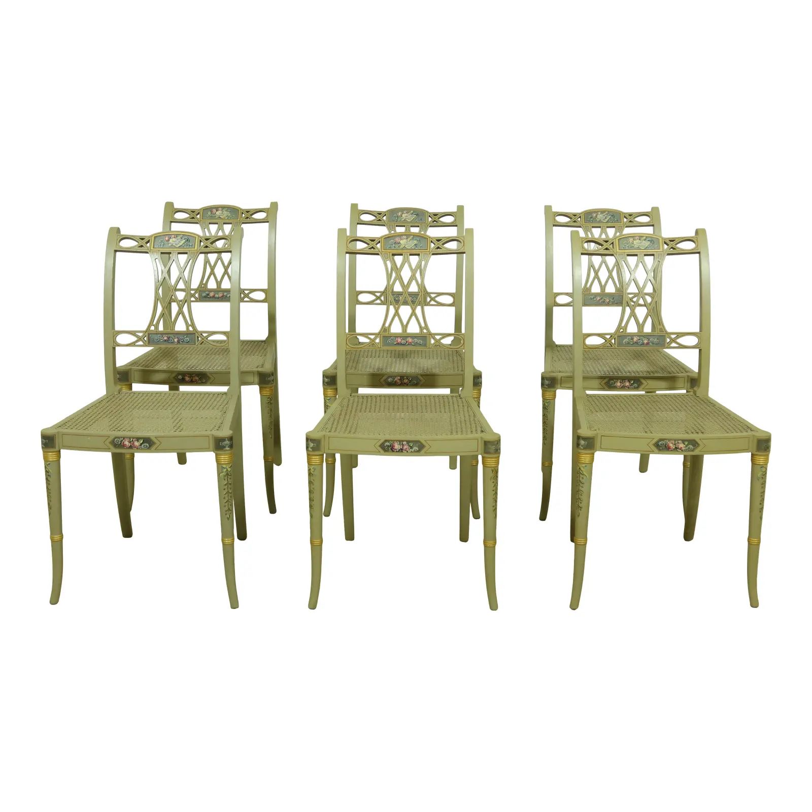 Set of 6 Adam Style Paint Decorated Dining Room Chairs | Chairish