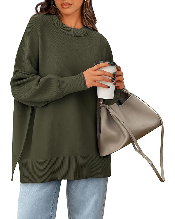 PRETTYGARDEN Women's Oversized Sweater 2025 Casual Fall Outfits Crewneck Long Sleeve Side Slit Ch... | Amazon (US)