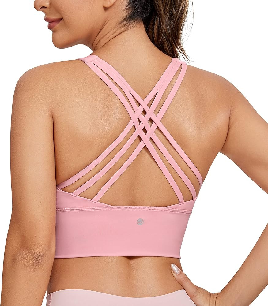 CRZ YOGA Strappy Longline Sports Bras for Women - Wirefree Padded Criss Cross Yoga Bras Cropped T... | Amazon (US)