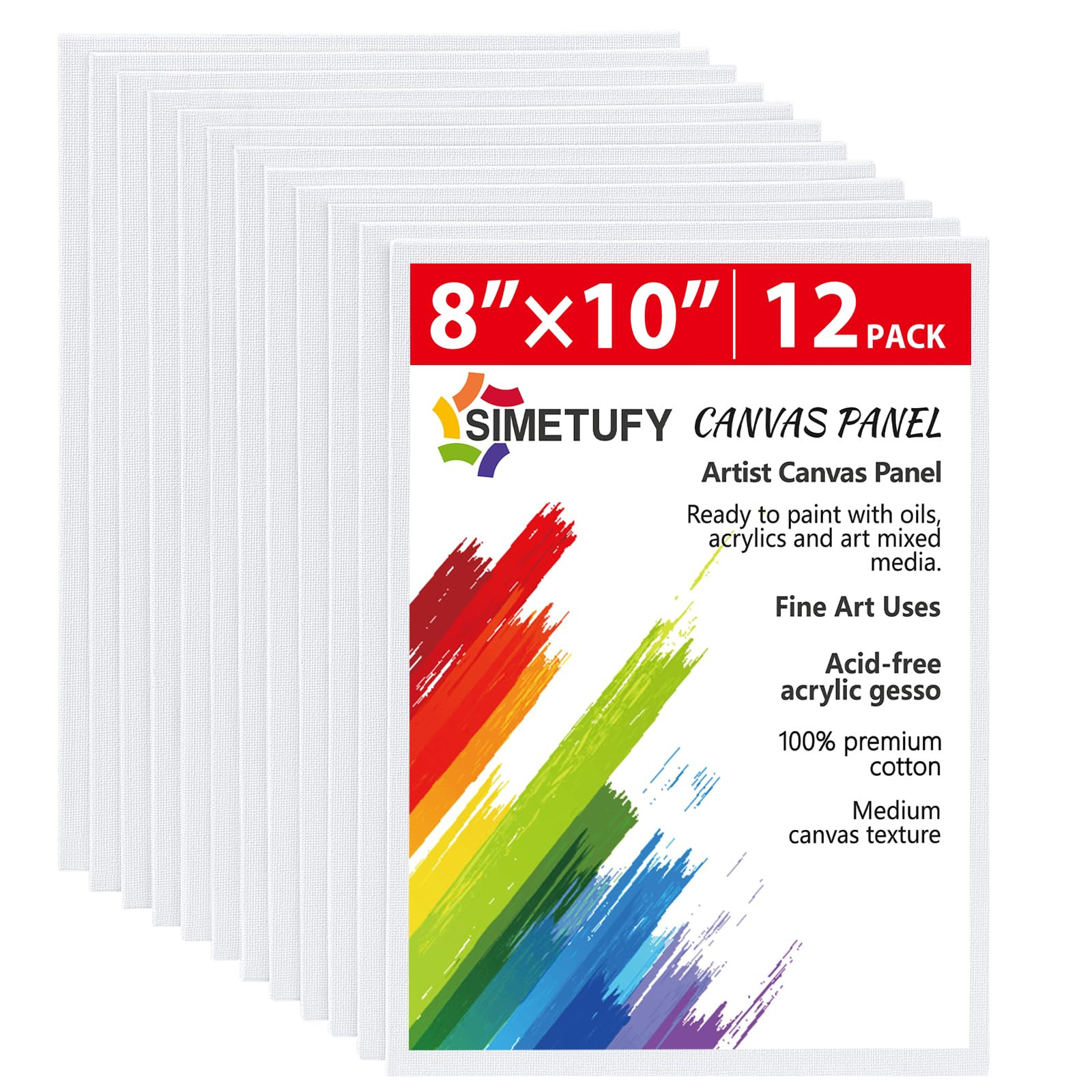 Simetufy 12 Pack 8x10 Canvas Boards for Painting, Blank Flat Canvas Panels Art Painting Supplies ... | Amazon (US)