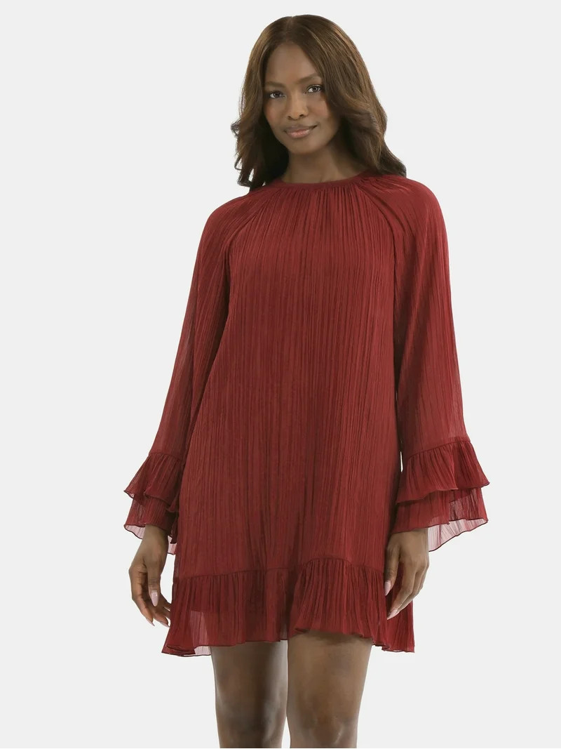 Time and Tru Women's and Women's Plus Crinkle Mini Dress with Back Tie, Sizes XS-4X | Walmart (US)