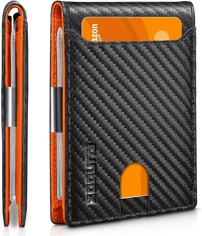RUNBOX Slim Wallets for Men - Leather Money Clip Mens Wallet - RFID Blocking Front Pocket Bifold ... | Amazon (US)