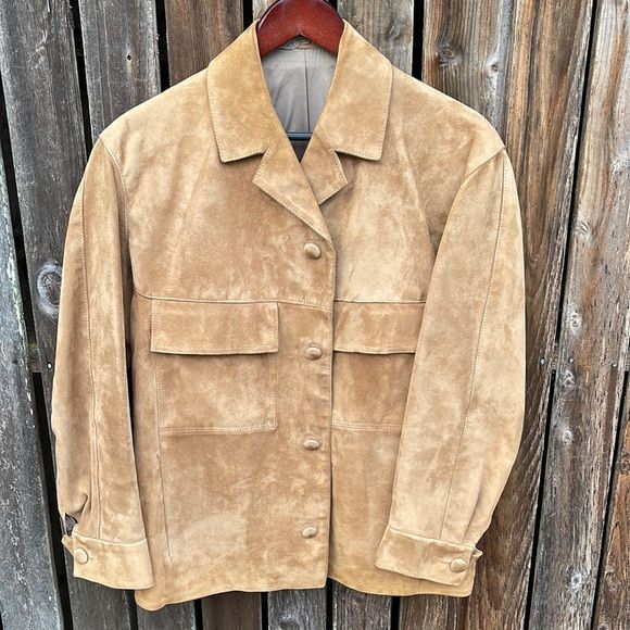 Mens Shacket Leather Suede Tan Button Front Medium Pockets Jacket | Poshmark