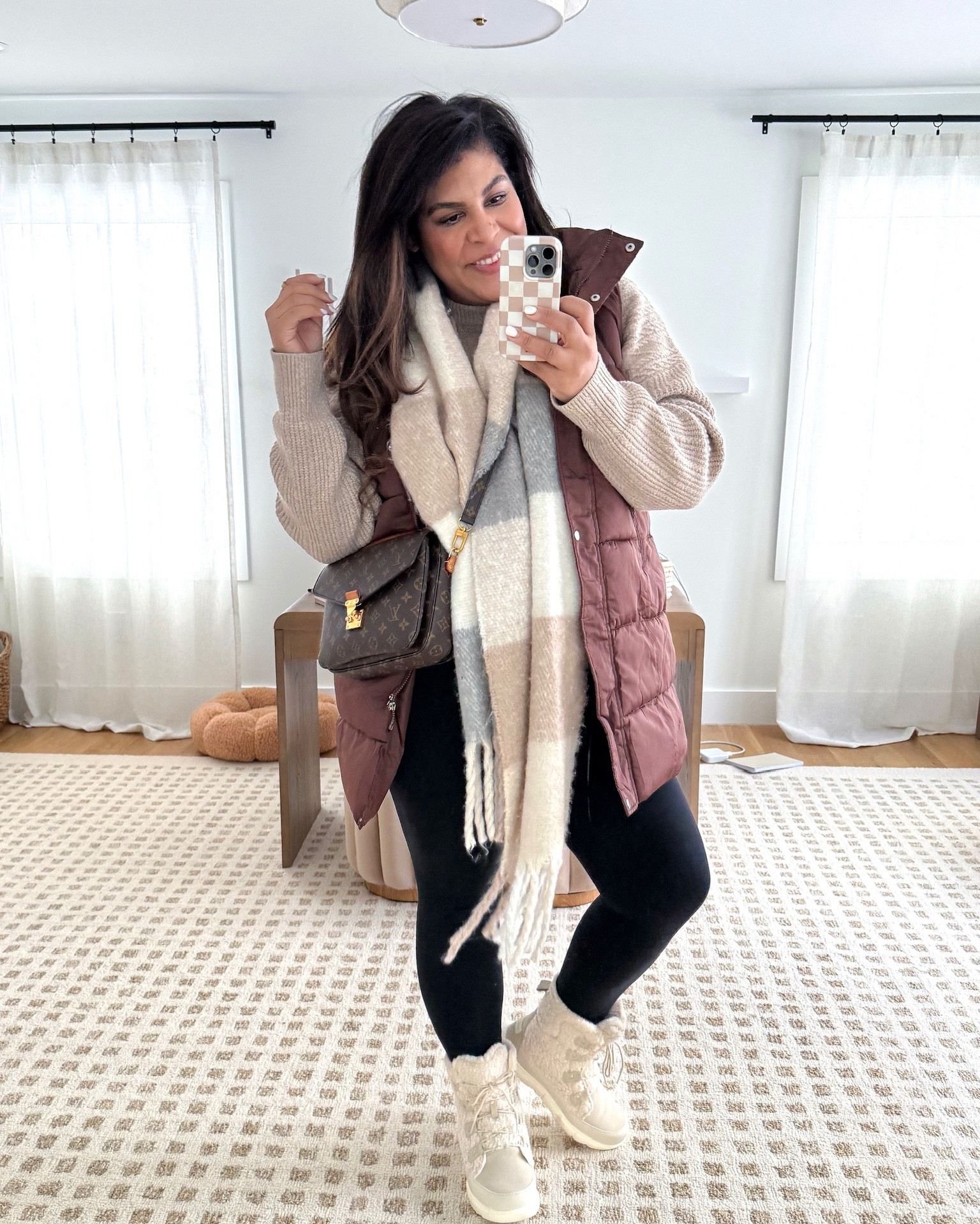 midsize winter ootd : bundled up for snow!! I’m 5’9” size 12/XL & 25 weeks pregnant wearing a size XL in vest, sweater, cami & a size L for leggings

#LTKBump #LTKootd #LTKMidsize