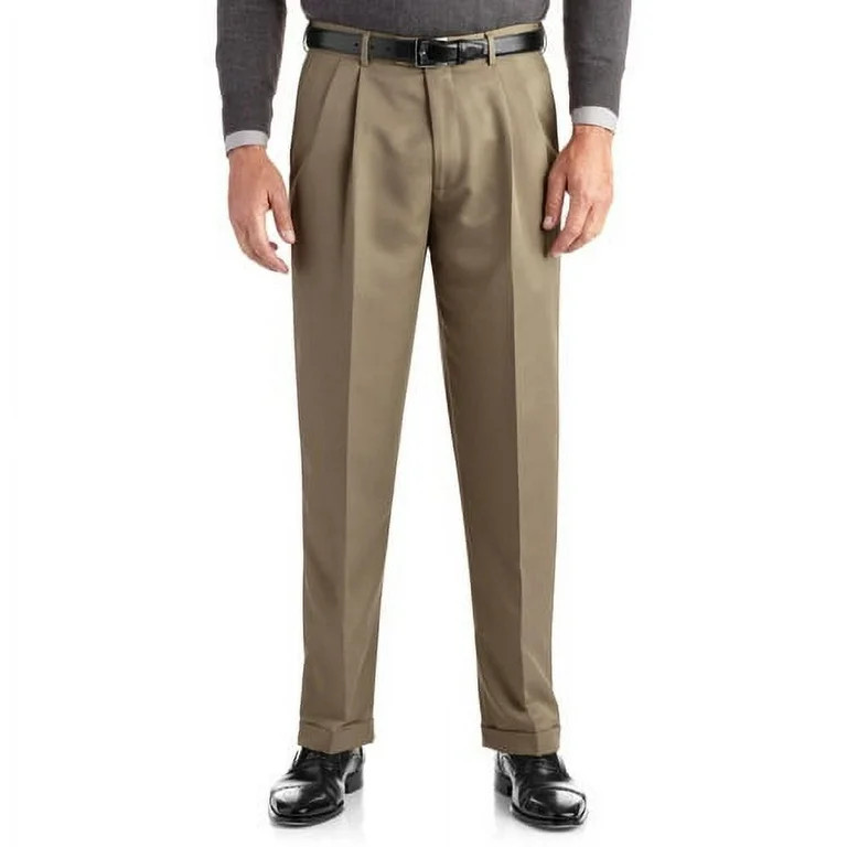 George Regular Men's Pleated Cuffed Microfiber Dress Pants with Adjustable Waistband | Walmart (US)