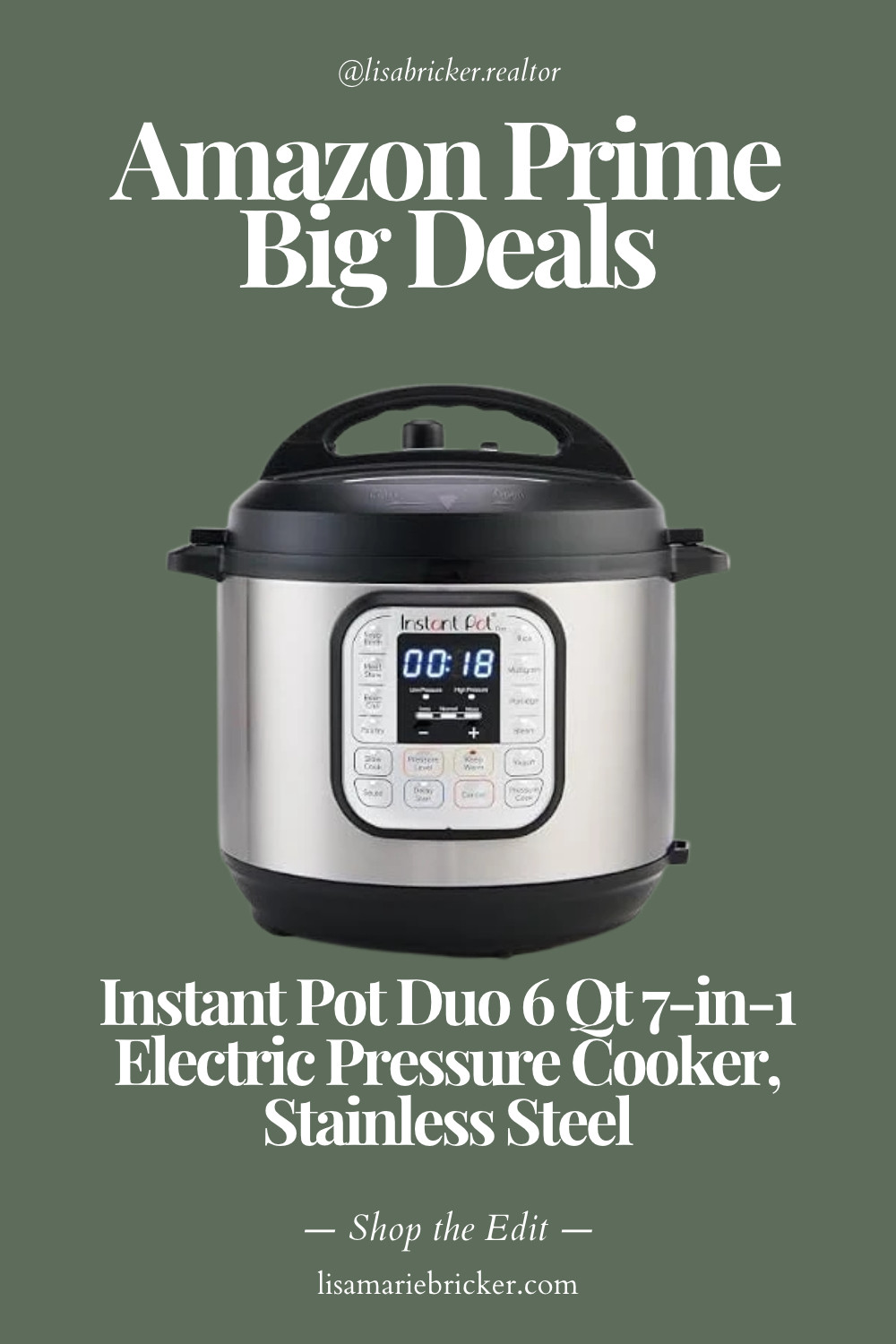 Prime Big Deal 35% off!! One of those Amazon kitchen finds that earns its counter space. The Instant Pot Duo 7-in-1 combines a pressure cooker, slow cooker, rice cooker, steamer, sauté function, yogurt maker and food warmer in one appliance, with 13 customizable programs.  Perfect for easy weeknight dinners, meal prep, soups, chili, rice, shredded chicken and cozy fall recipes when you want dinner on the table with less work. If an Instant Pot has been sitting on your Amazon wishlist, check today's deal before the price changes.

#LTKHome #LTKFinds #LTKSaleAlert #AmazonFinds #AmazonDeals #AmazonKitchen #AmazonKitchenFinds #InstantPot #InstantPotDuo #PressureCooker #SlowCooker #KitchenAppliances #KitchenMustHaves #KitchenEssentials #MealPrep #EasyDinnerIdeas #WeeknightDinner #FallRecipes #FallCooking #HomeCook #CookingEssentials #AmazonMustHaves #PrimeDeals #DealAlert #GiftIdeas #HolidayGiftIdeas #KitchenGifts 

 #LTKHome #LTKSaleAlert