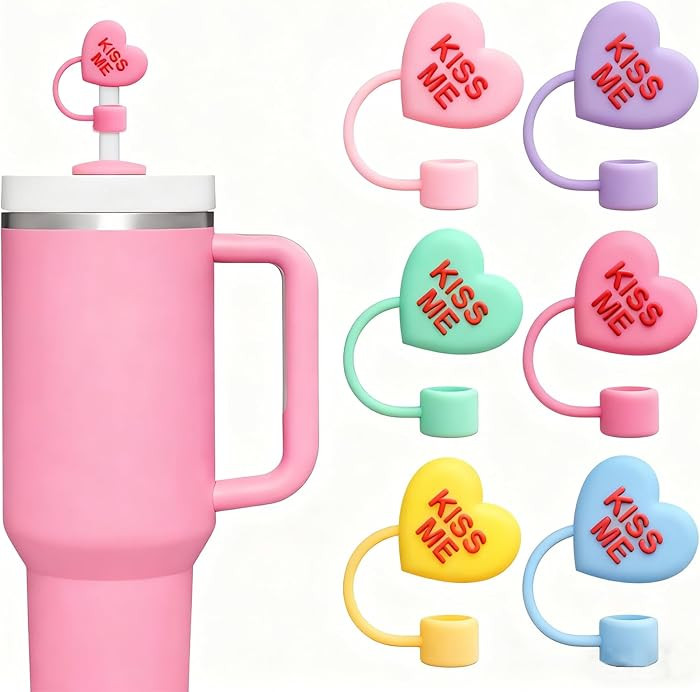 Whaline 6 Pcs Valentine's Day Conversation Heart Straw Cover Cap Reusable Silicone Straws Topper ... | Amazon (US)