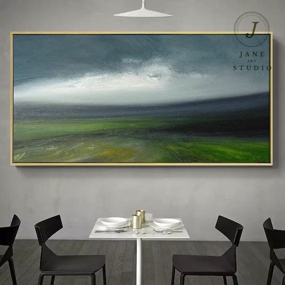 Large Original Sky Oil Painting Green Landscape Abstract - Etsy | Etsy (US)