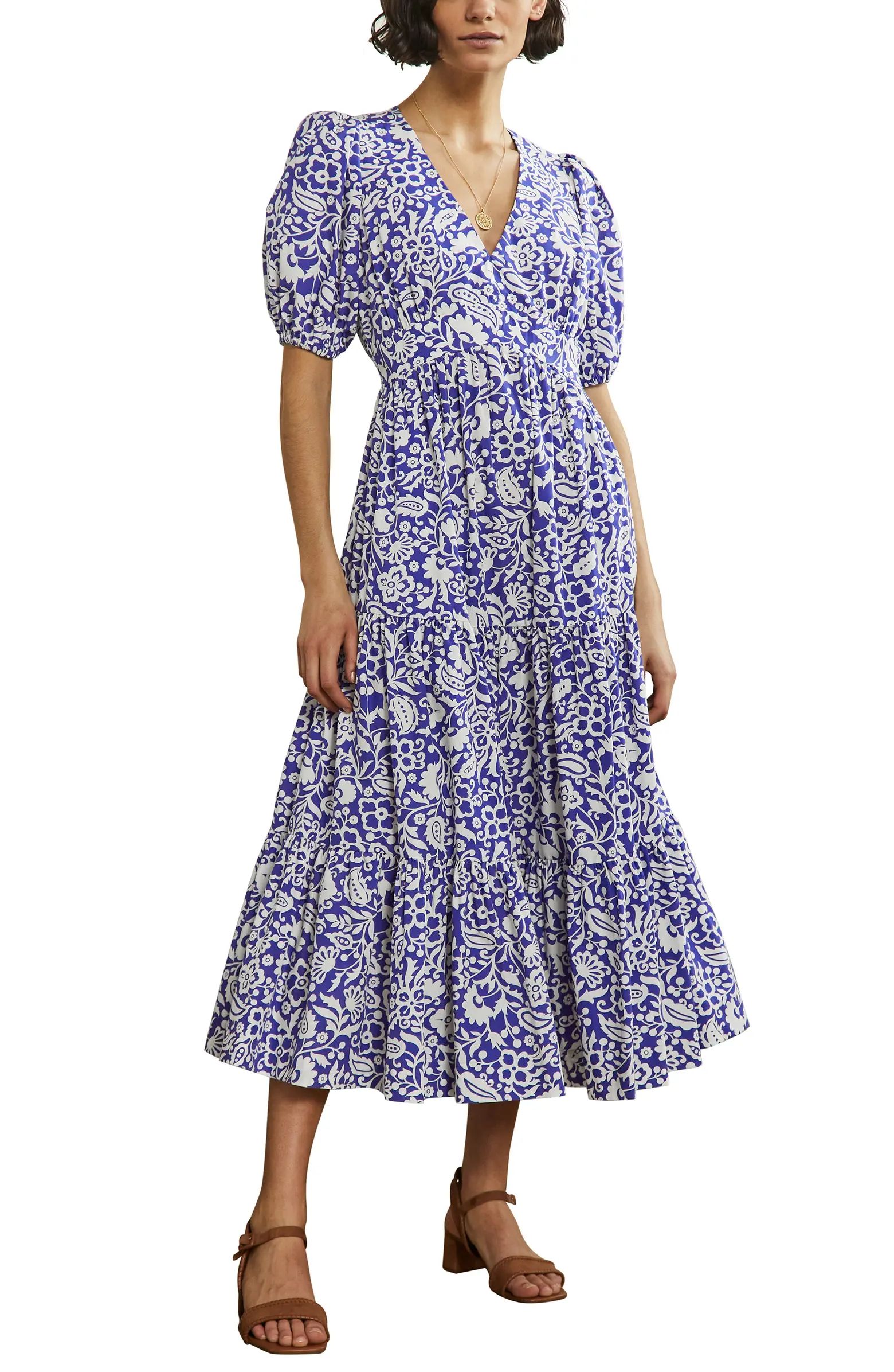 Boden Floral Puff Sleeve Cotton Midi Dress | Nordstrom | Nordstrom